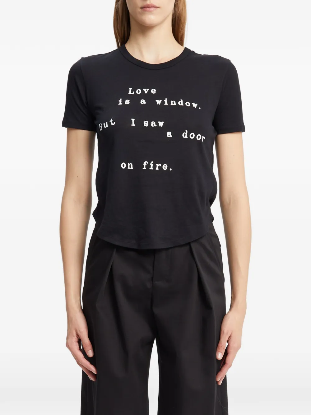 Ann Demeulemeester Floor jersey T-shirt met tekst-print Zwart