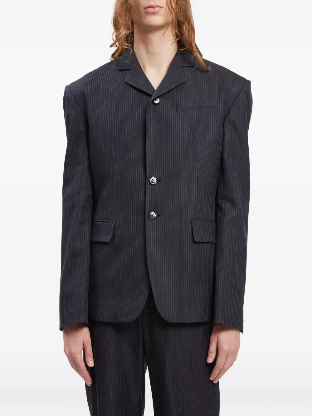 Ann Demeulemeester Derek Pinstripe Cotton Jacket | Blue | FARFETCH