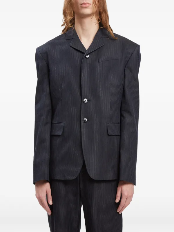 Ann Demeulemeester Derek Pinstripe Cotton Jacket | Blue | FARFETCH