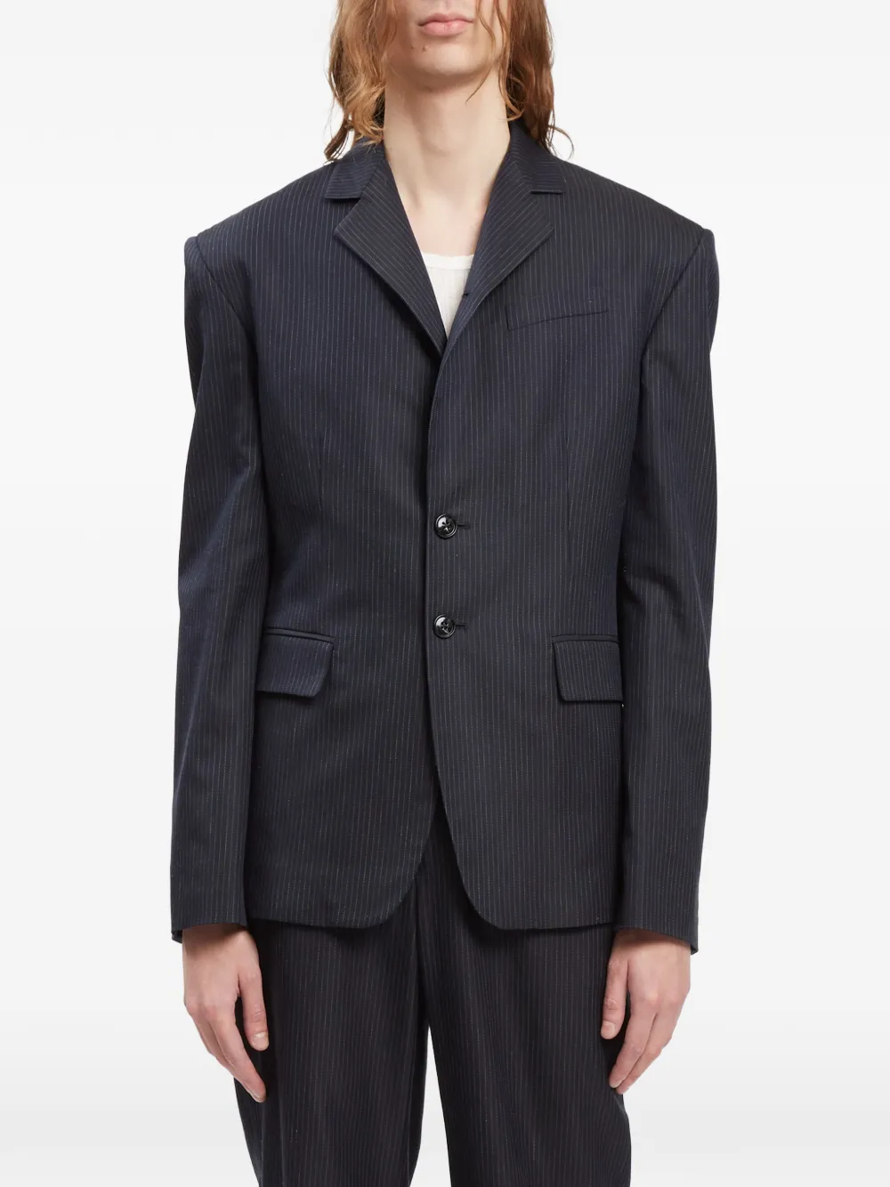 Ann Demeulemeester Derek pinstripe cotton jacket - Blu
