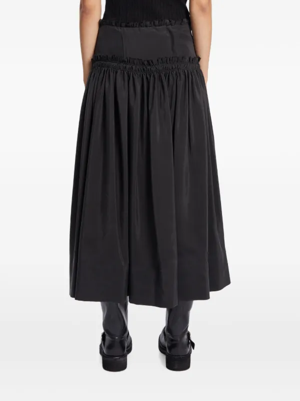 Ann Demeulemeester Ruffled Silk Midi Skirt | Black | FARFETCH