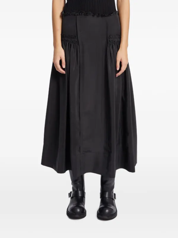 Ann Demeulemeester Ruffled Silk Midi Skirt in Black