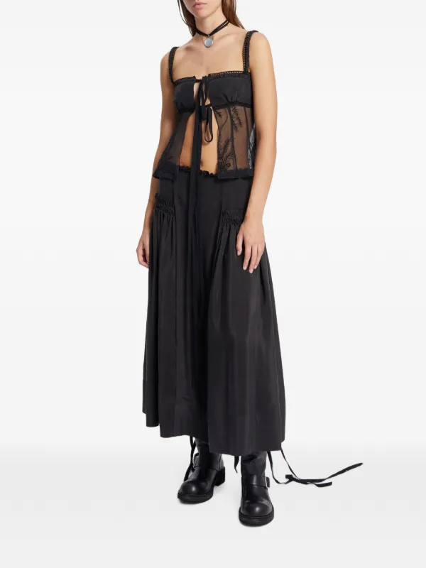 Ann Demeulemeester Ruffled Silk Midi Skirt | Black | FARFETCH
