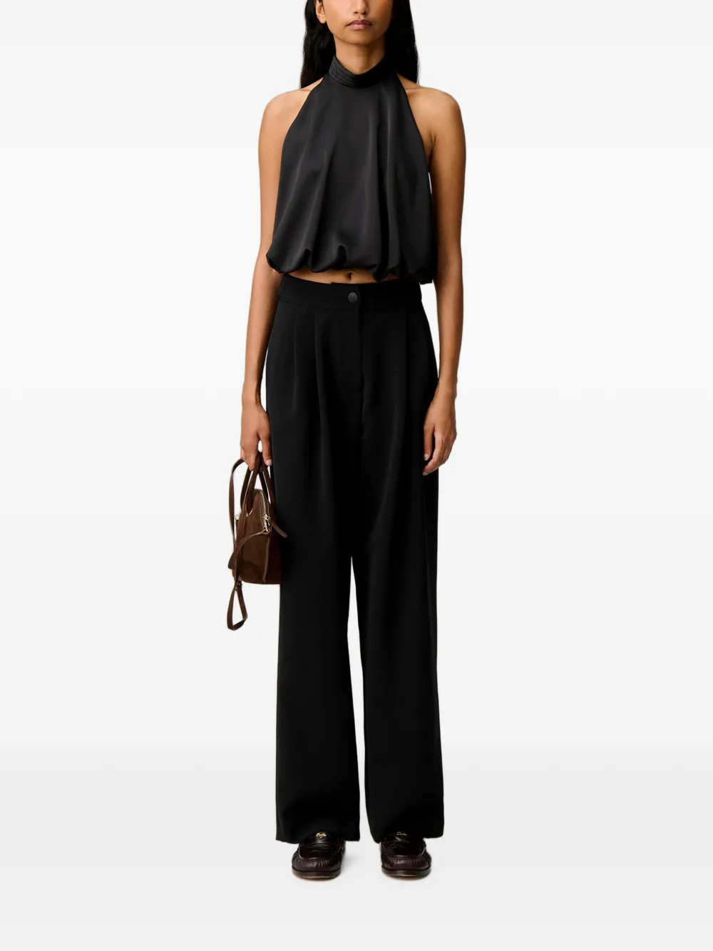 Claudie Pierlot Top met halternek en bubbelzoom Zwart