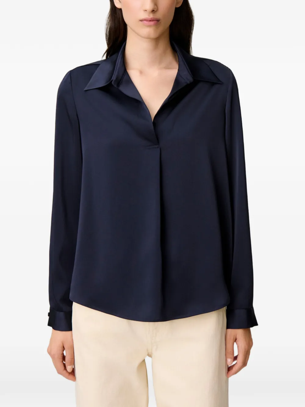 Claudie Pierlot Blouse met satijnen afwerking en lange mouwen Blauw