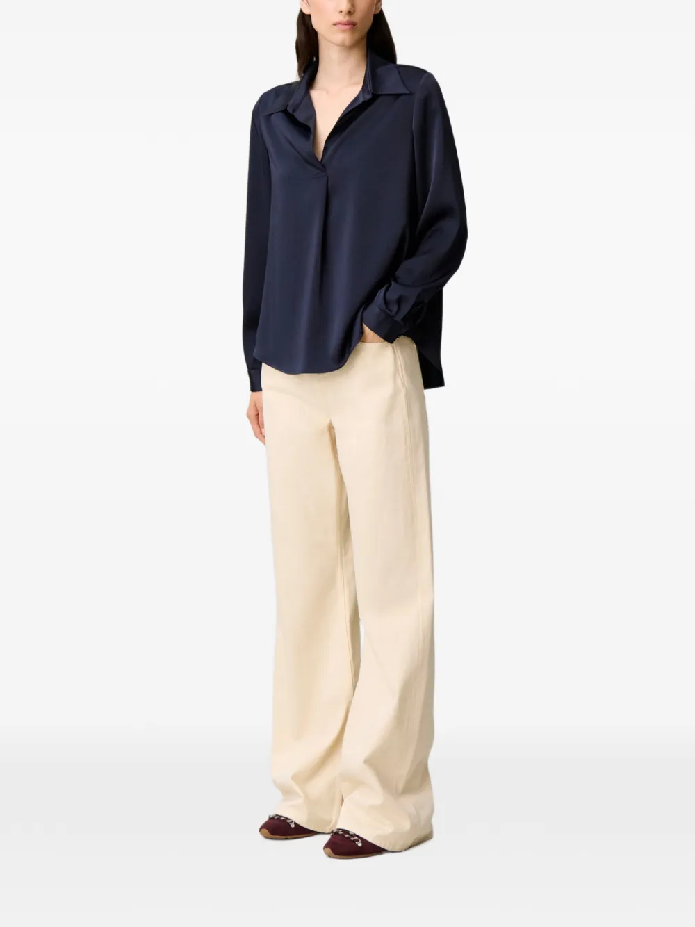 Claudie Pierlot Blouse met satijnen afwerking en lange mouwen Blauw