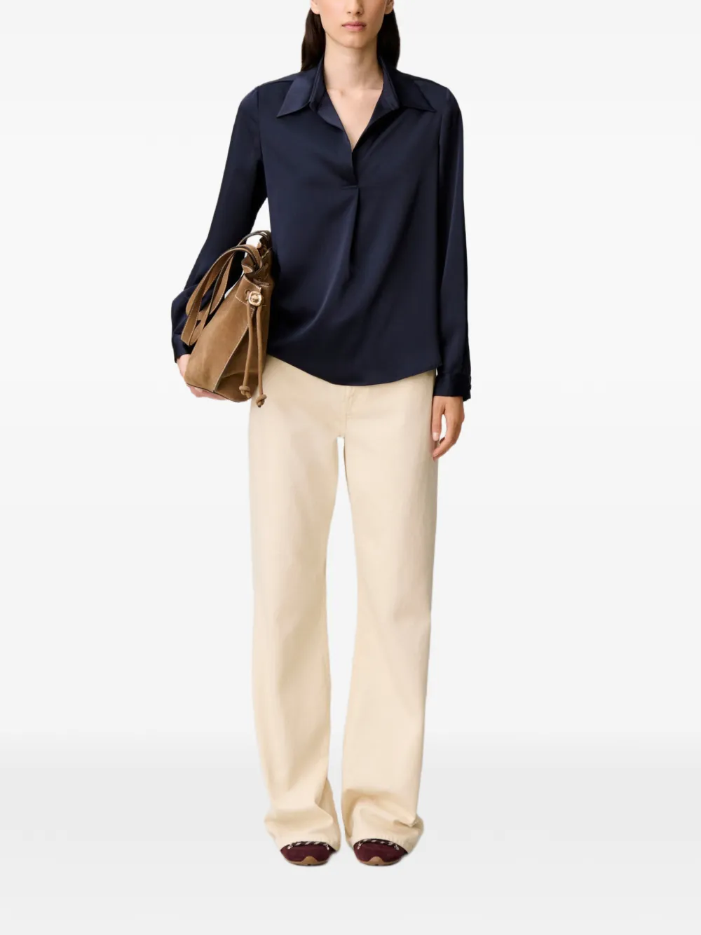 Claudie Pierlot Blouse met satijnen afwerking en lange mouwen Blauw