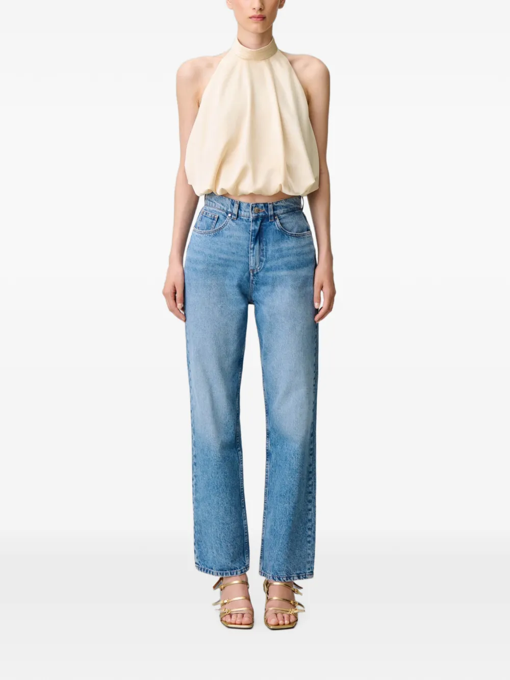 Claudie Pierlot Top met halternek en bubbelzoom Beige