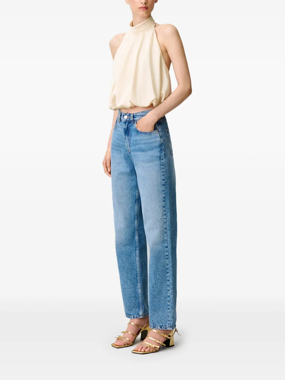 Claudie Pierlot Top met halternek en bubbelzoom Beige