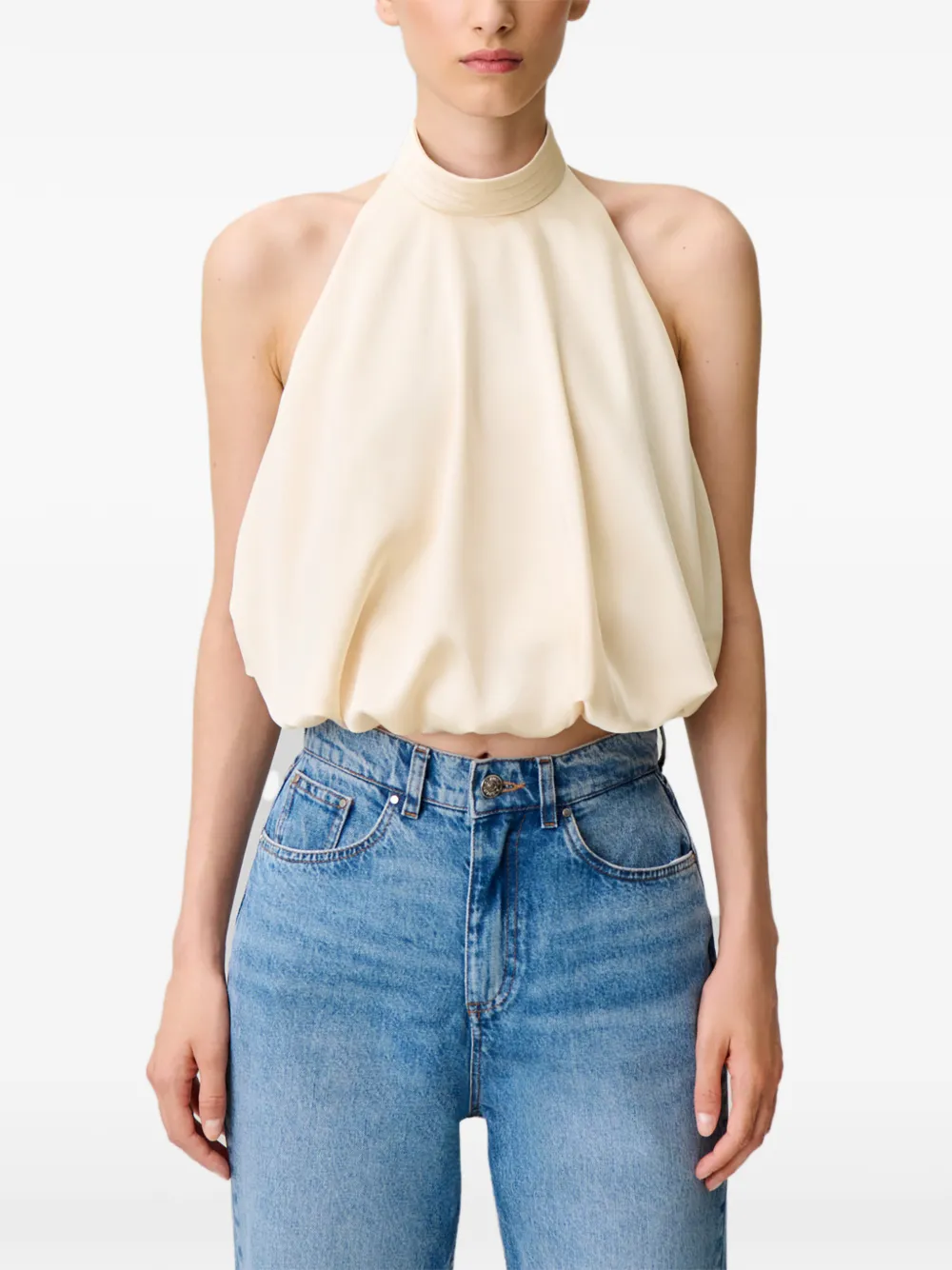 Claudie Pierlot Top met halternek en bubbelzoom Beige