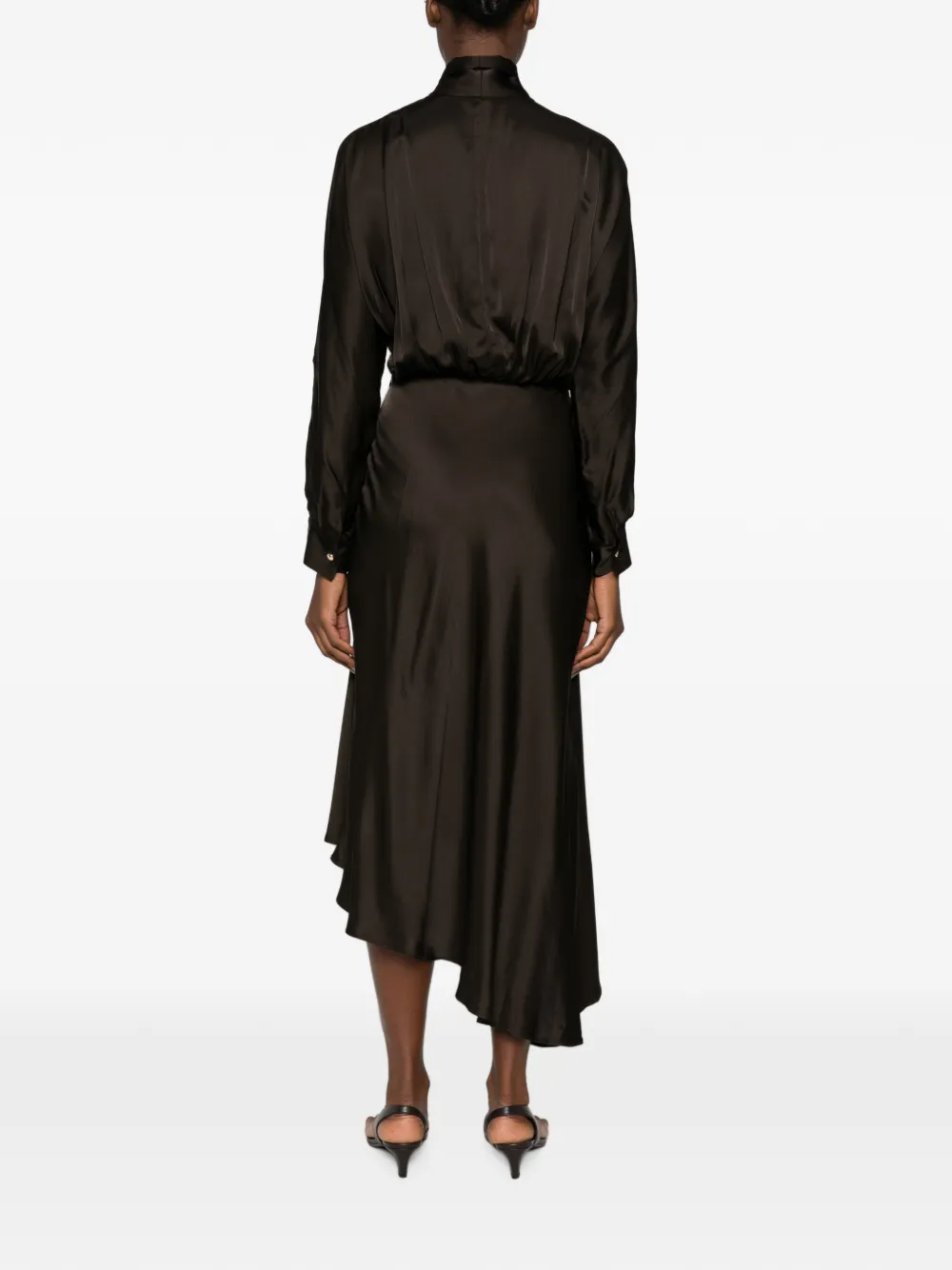 Maje Asymmetrische midi-jurk met gestrikte hals Bruin