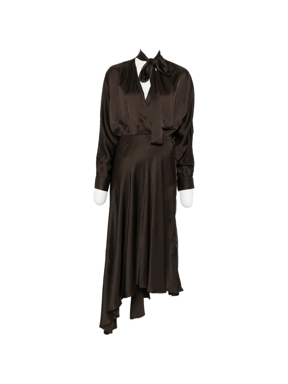 Maje tie-neck asymmetric midi dress - Marrone