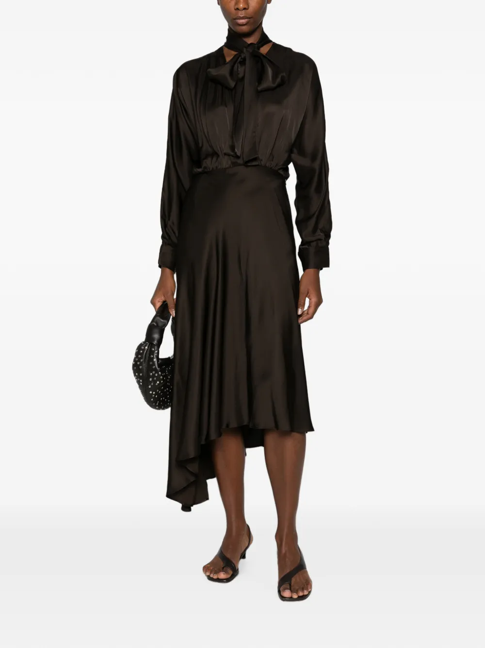 Maje Asymmetrische midi-jurk met gestrikte hals Bruin