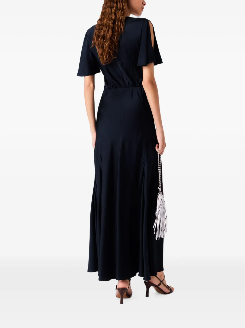Maje Maxi-jurk met gesmockte taille en V-hals Blauw