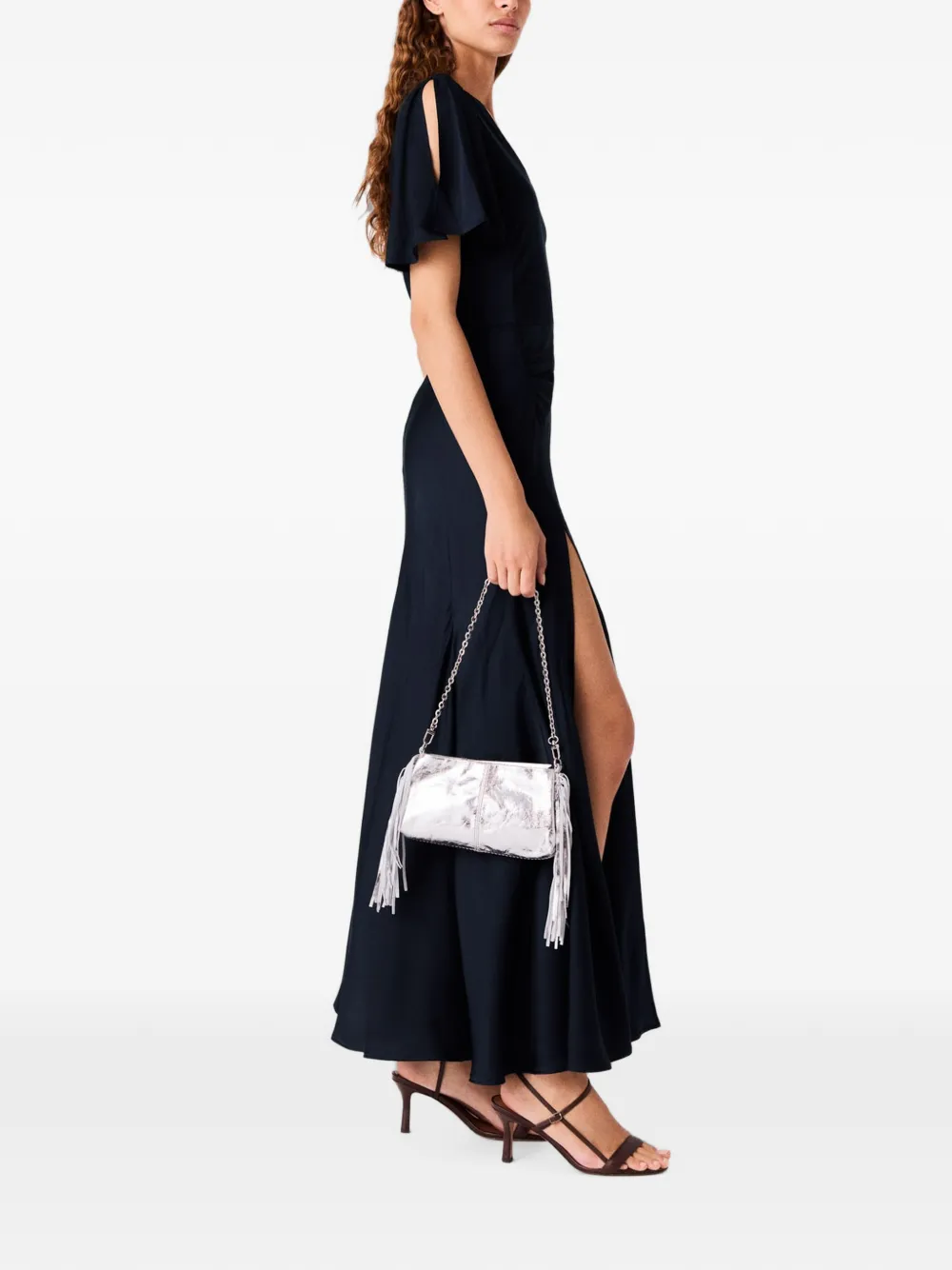 Maje Maxi-jurk met gesmockte taille en V-hals Blauw