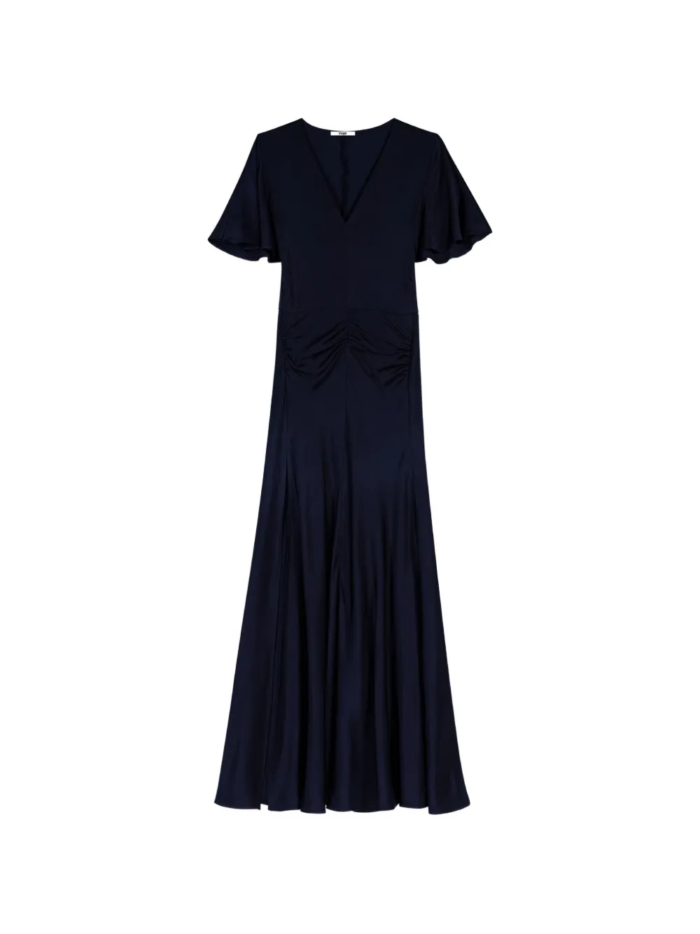 Maje robe mi-longue à col v et taille froncée - Bleu Maje robe mi-longue à col v et taille froncée - Bleu
