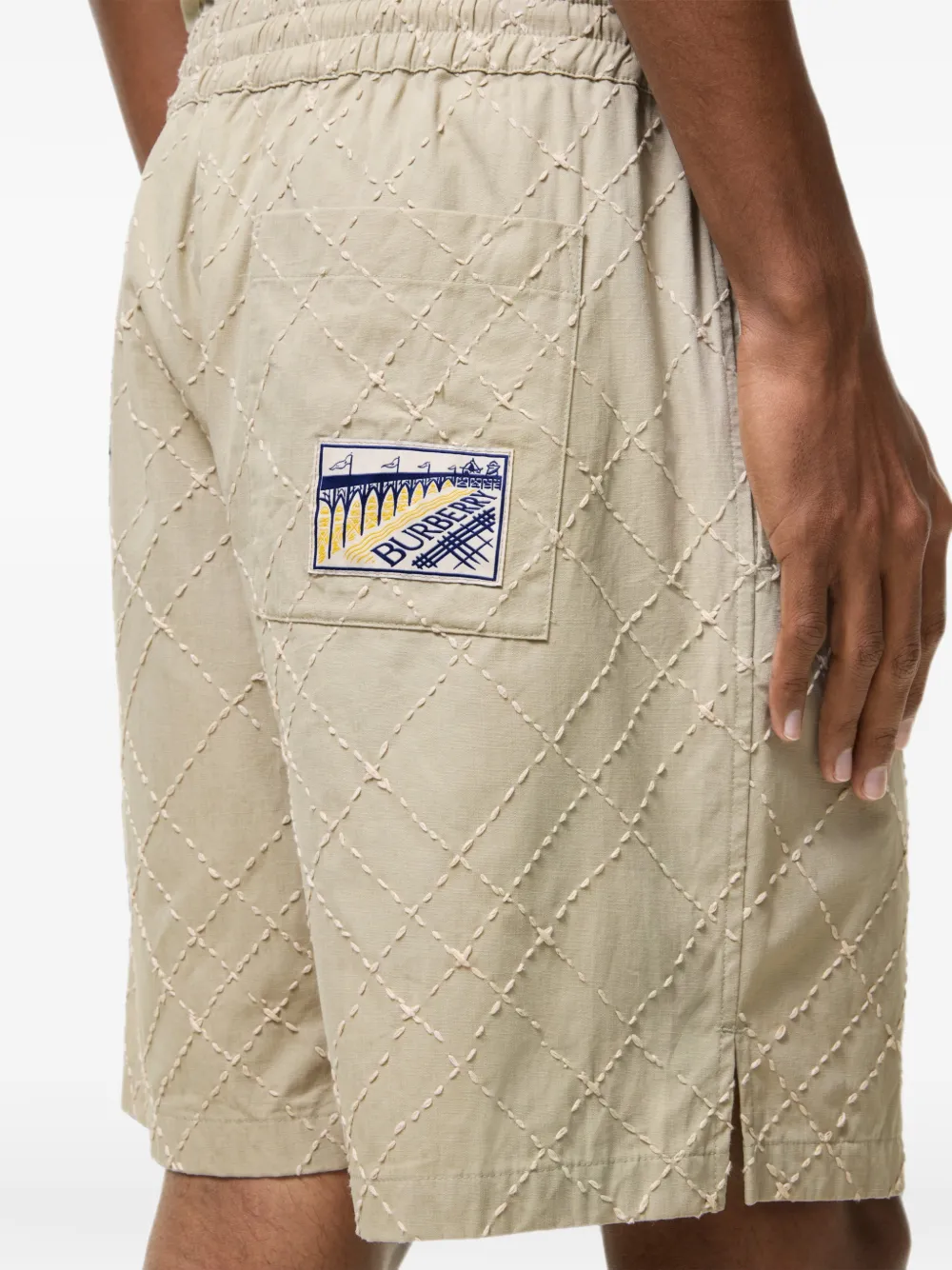 Burberry Geruite katoenen shorts met borduurwerk Beige