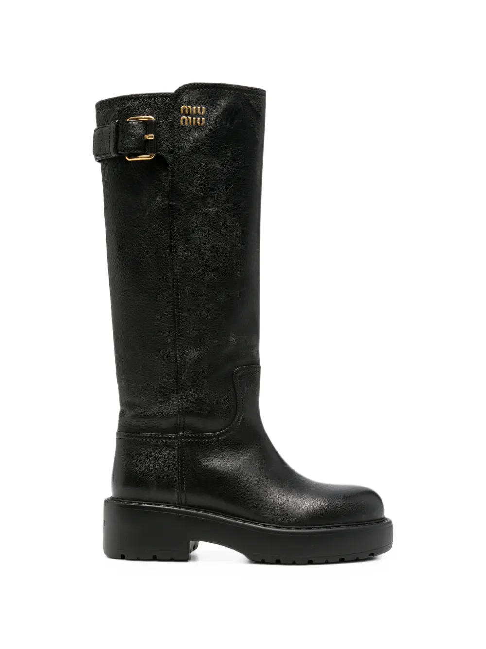 Miu Miu bottines à plaque logo et détail de boucle - Noir Miu Miu bottines à plaque logo et détail de boucle - Noir