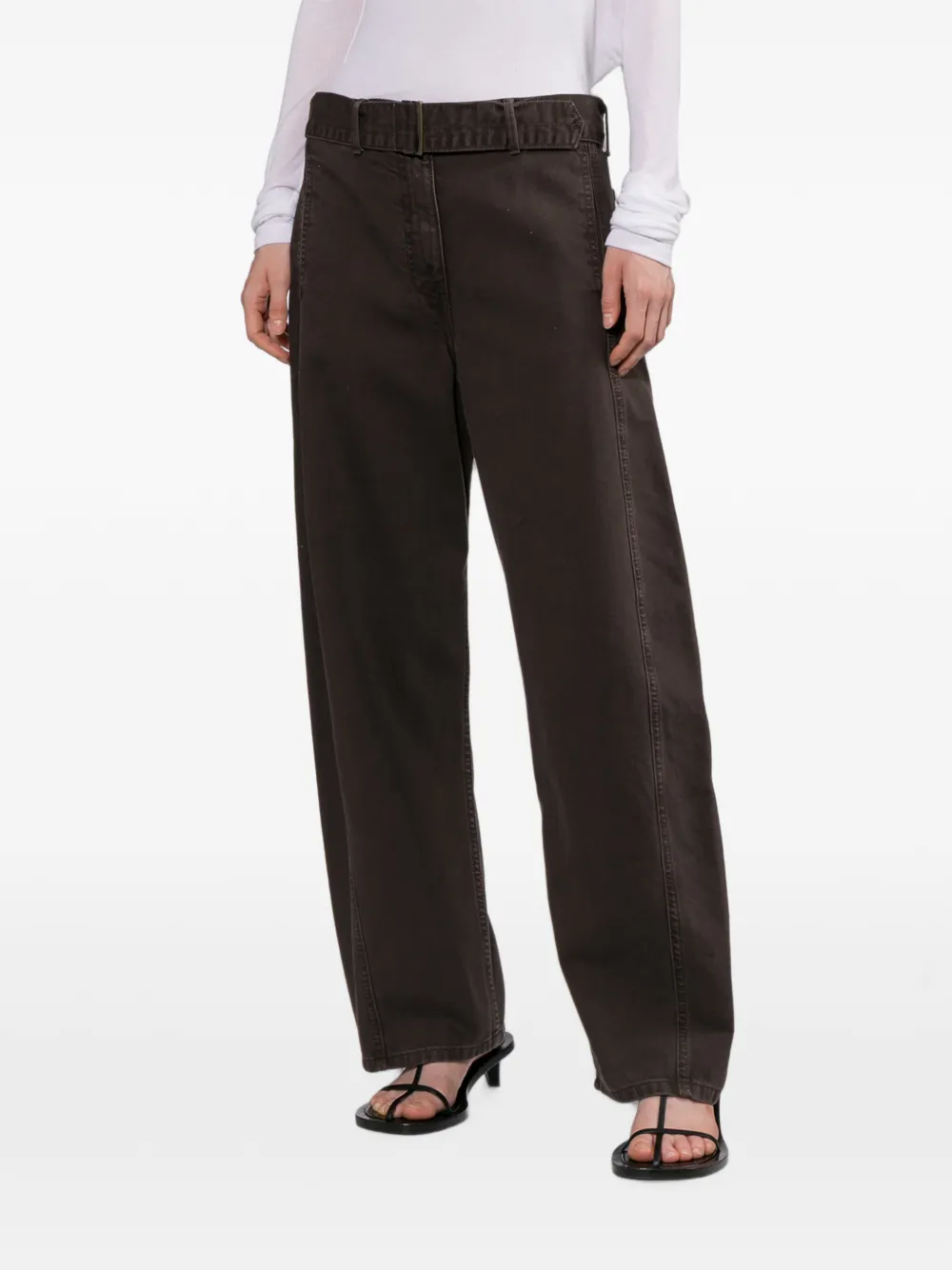 Magda Butrym Denim low-waist broek met ceintuur Bruin