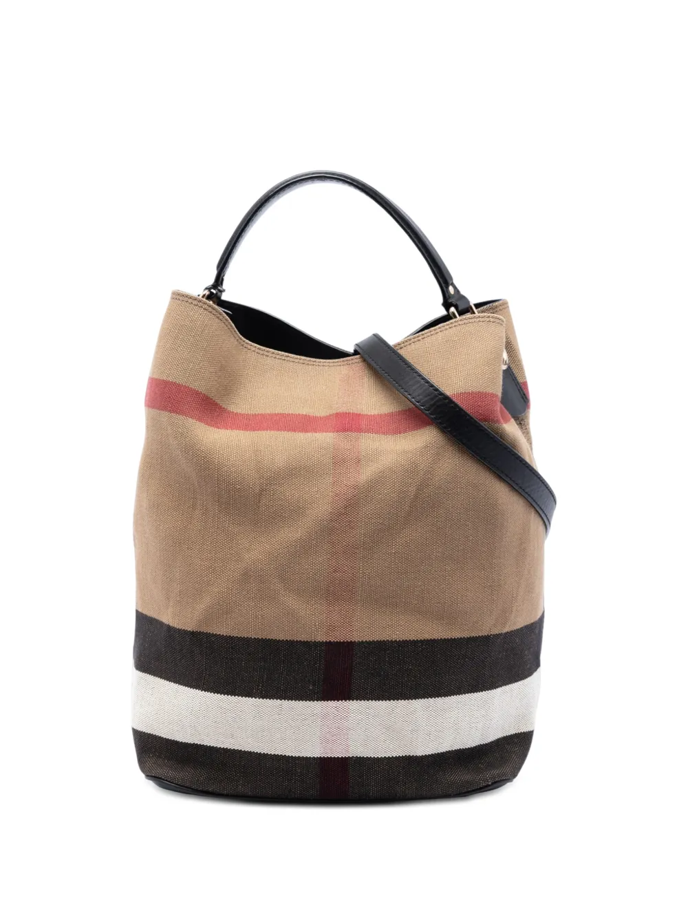 Burberry Pre-Owned 2000-2017 Medium Mega Check Canvas Ashby Bucket Bag satchel - Marrone