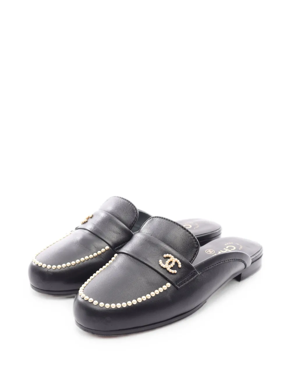 CHANEL Pre-Owned 1986-1988 pearl-embellished CC mule sandals - Nero