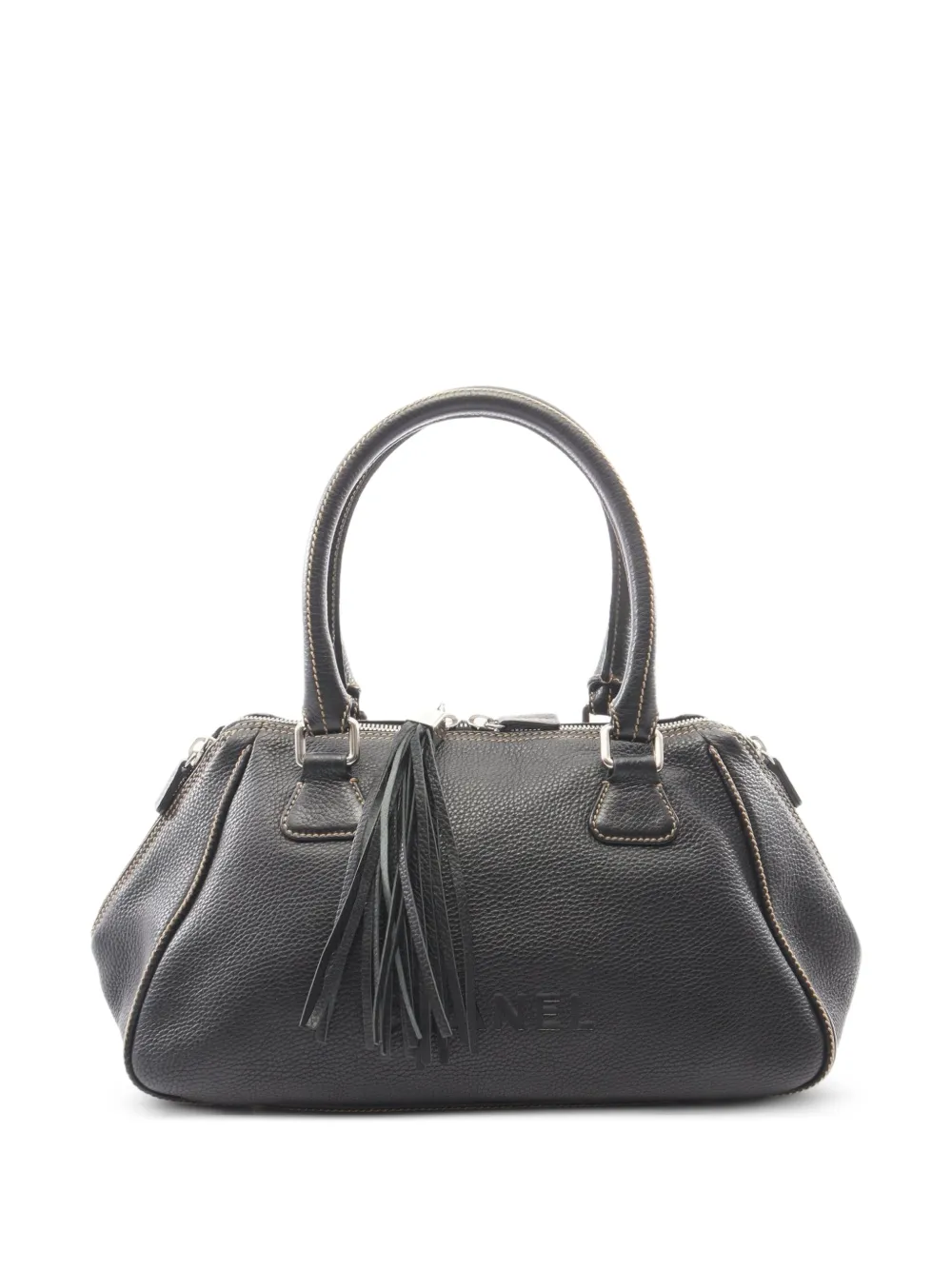 CHANEL Pre-Owned 2003-2004 mini Boston logo fringe handbag - Black