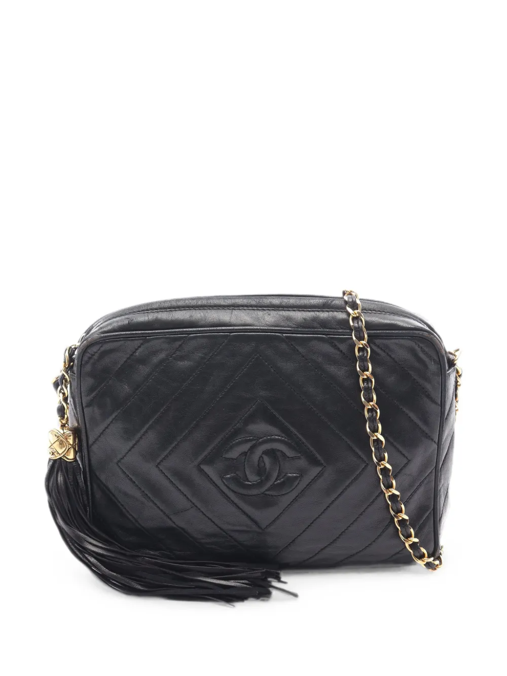 CHANEL Pre-Owned 1989-1991 CC diamond-quilted tassel crossbody bag - Nero