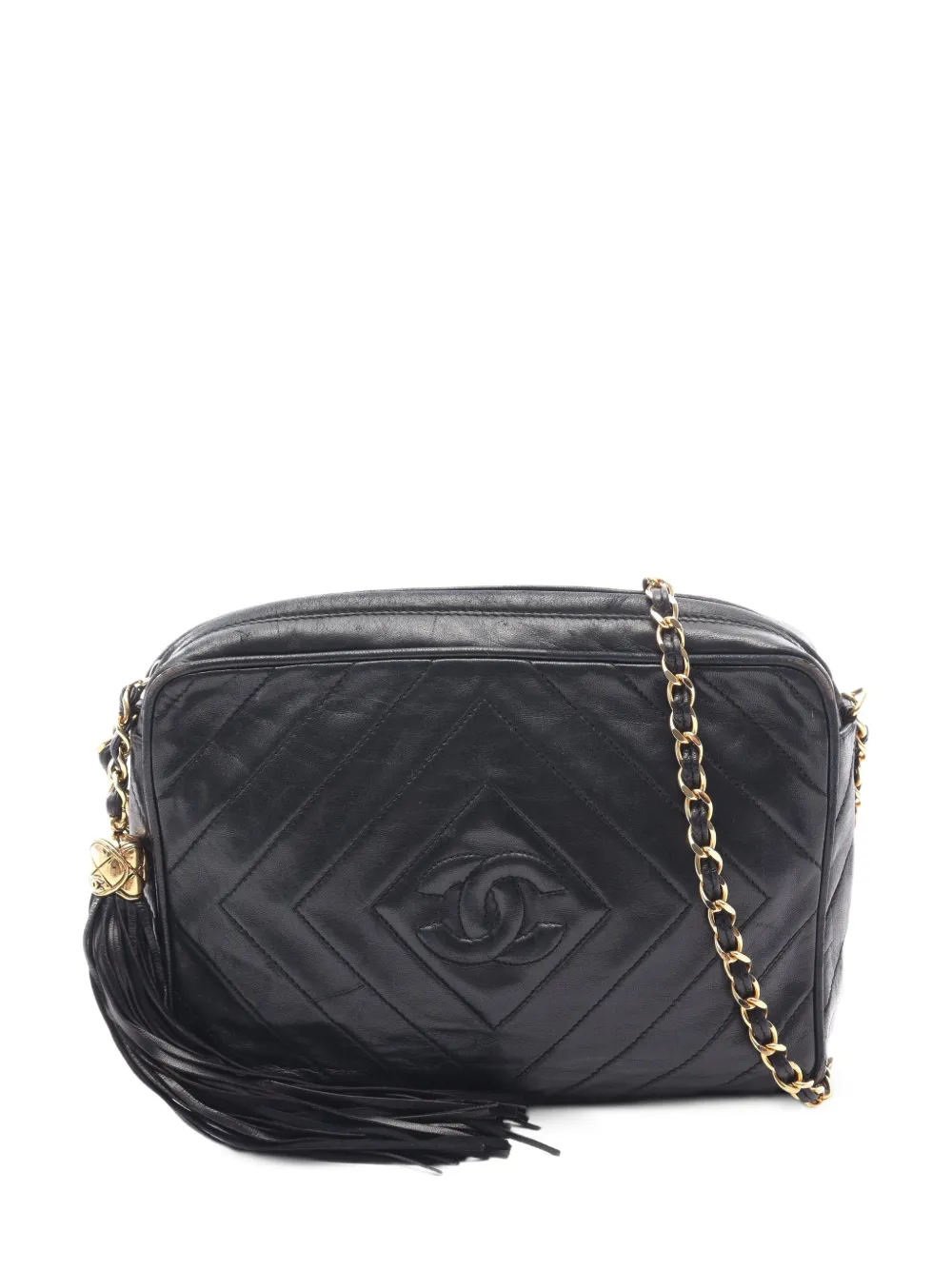 CHANEL Pre-Owned 1989-1991 CC diamond-quilted tassel crossbody bag - Black