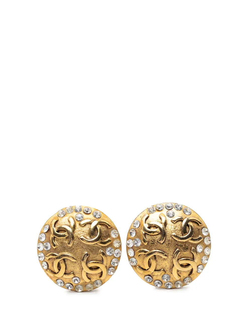CHANEL Pre-Owned 1980-1990 CC Gold Plated Strass Round Clip On Earrings costume earrings - Oro