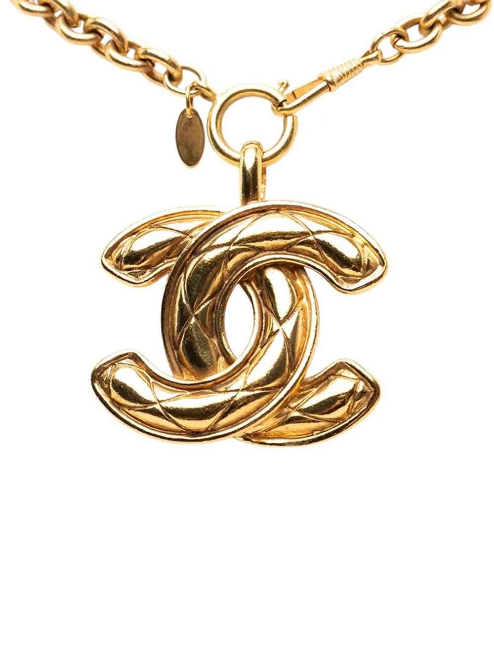 CHANEL Pre-Owned 1970-1980 CC Gold Plated Quilted Pendant Necklace costume necklace - Oro