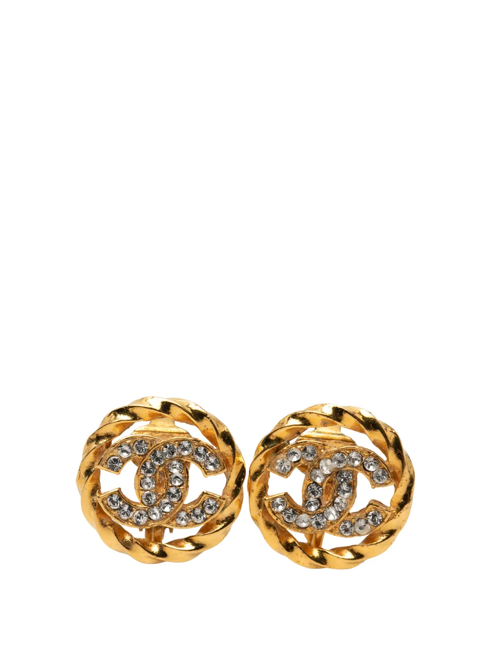 CHANEL Pre-Owned 1950-1970 CC Gold Plated Strass Round Rope Clip On Earrings costume earrings - Oro