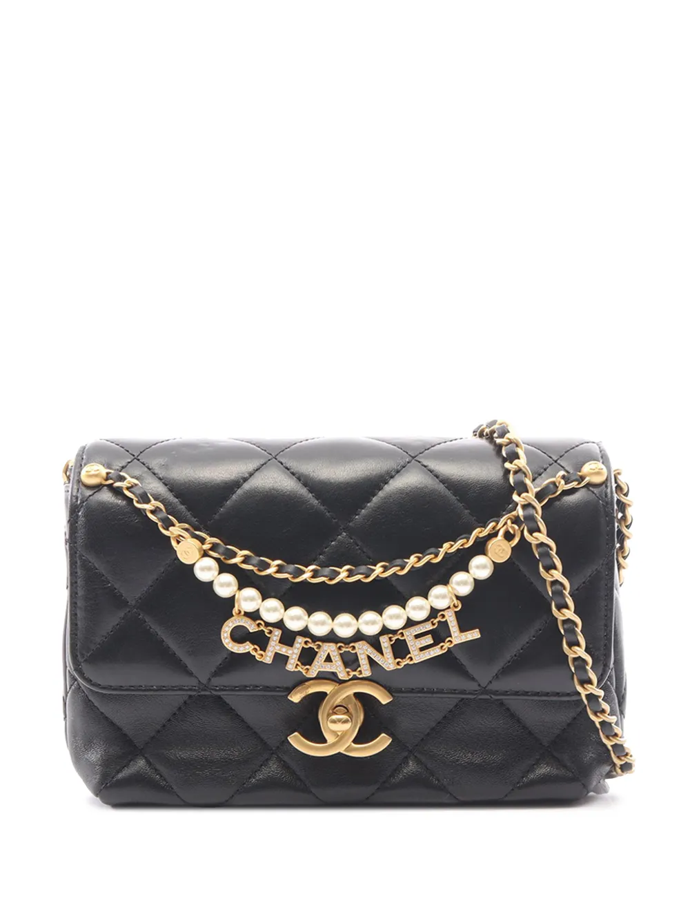 CHANEL Pre-Owned 2021-2026 Mini CC Quilted Lambskin Pearl Single Flap crossbody bag - Nero