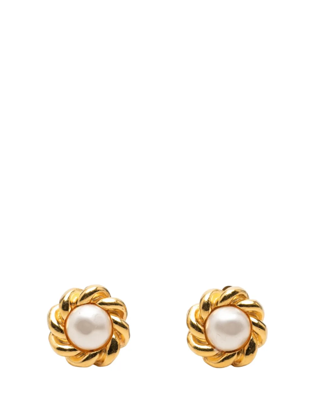CHANEL Pre-Owned 1950-1970 Gold Plated Faux Pearl Flower Clip On Earrings costume earrings