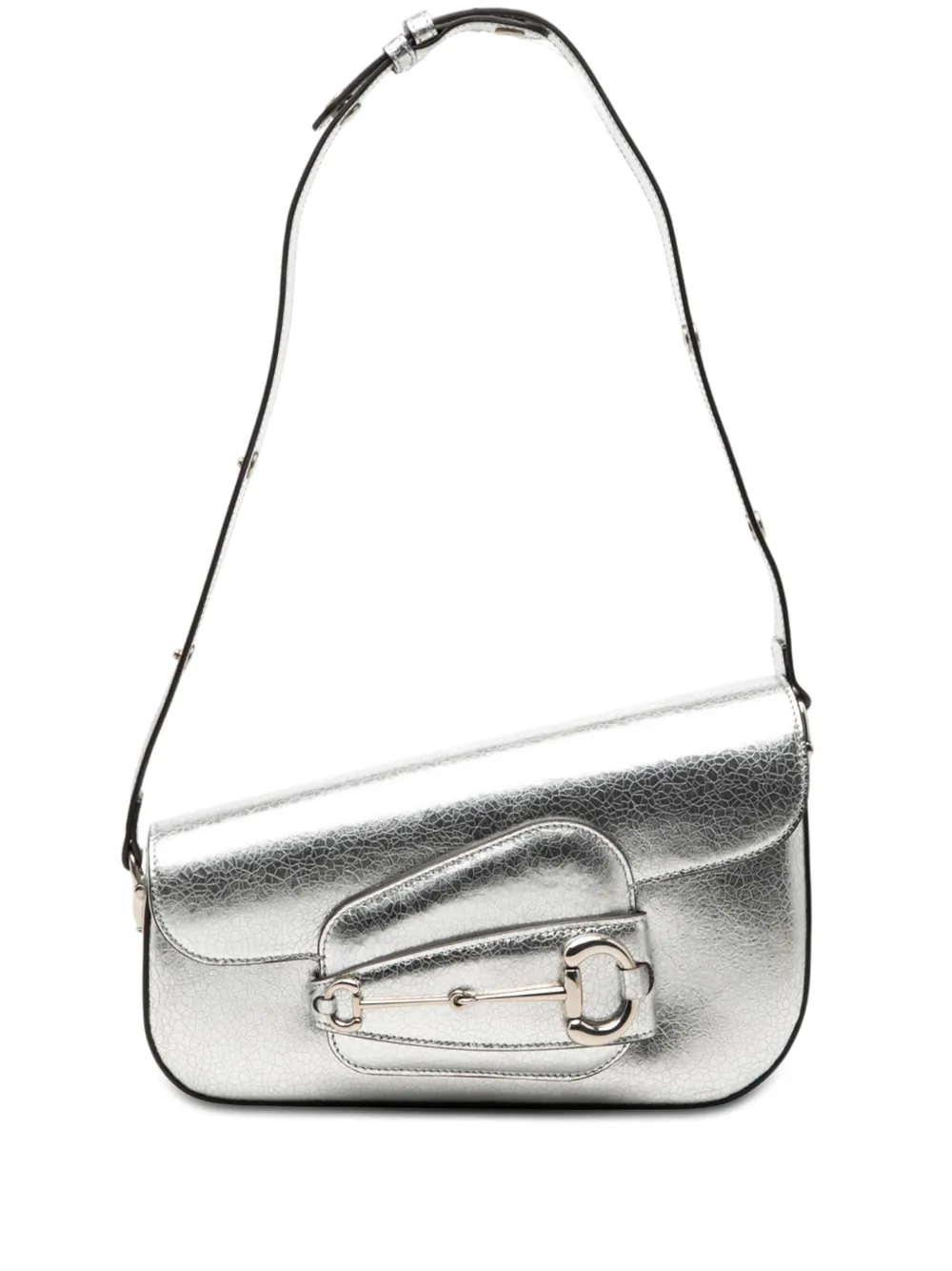 Gucci Pre-Owned 2000-2015 Metallic Textured Calfskin Asymmetric Horsebit 1955 shoulder bag - Argento