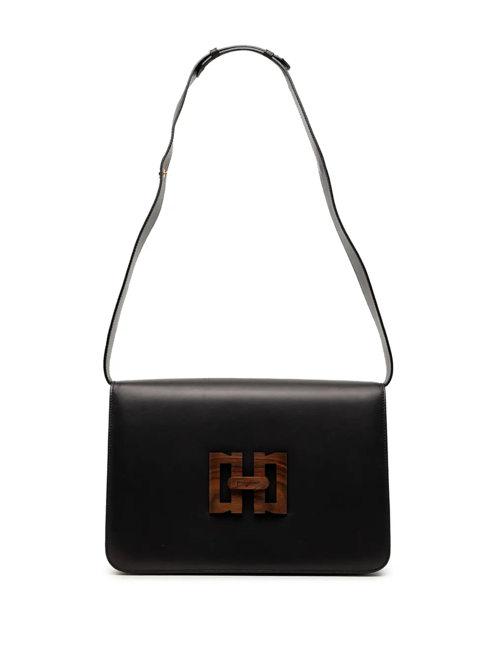 Ferragamo Pre-Owned 2000-2020 Leather Wooden Gancini shoulder bag - Nero