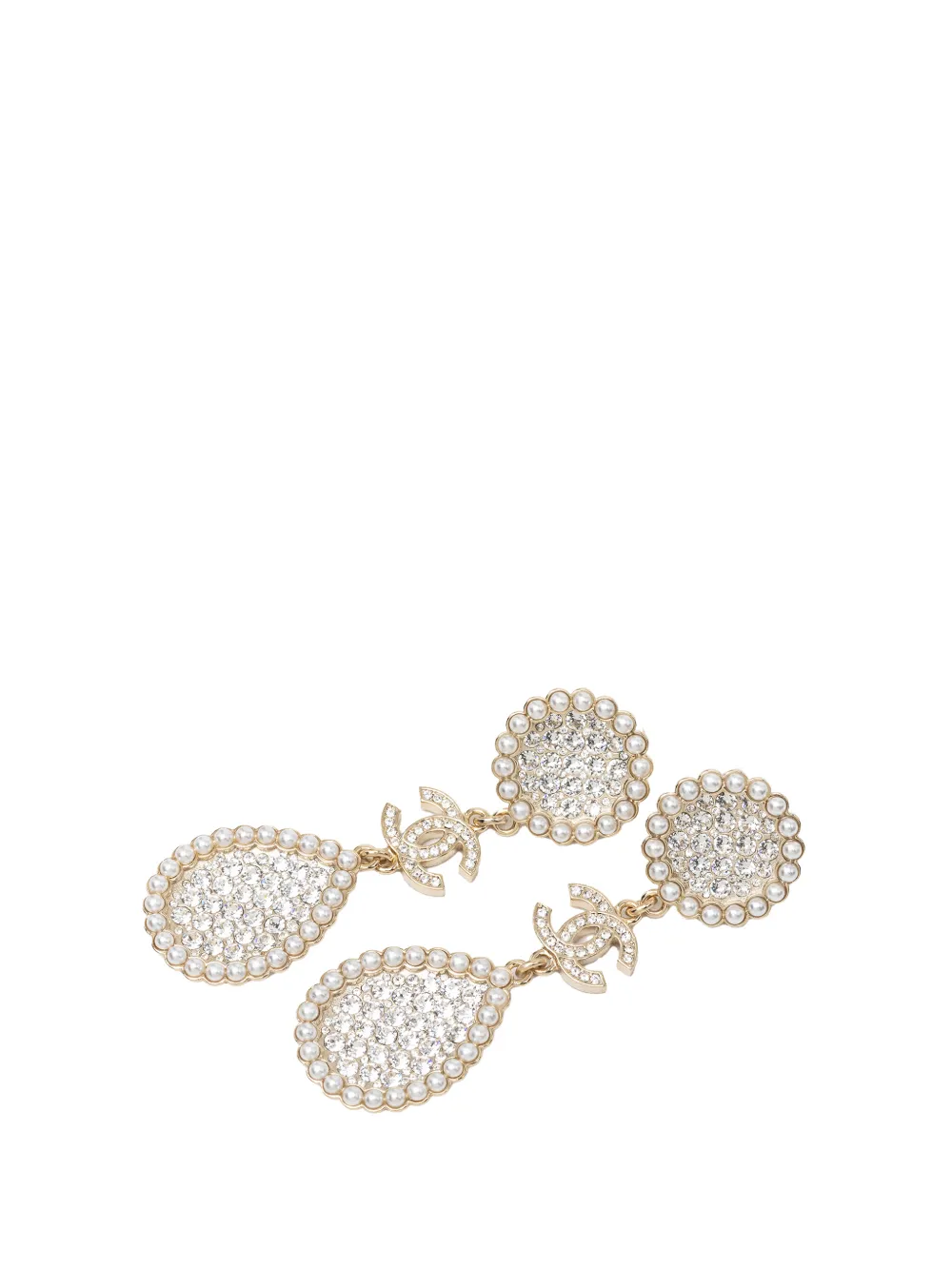 CHANEL Pre-Owned 2021 CC Gold Plated Strass and Faux Pearl Drop Push Back Earrings costume earrings - Oro