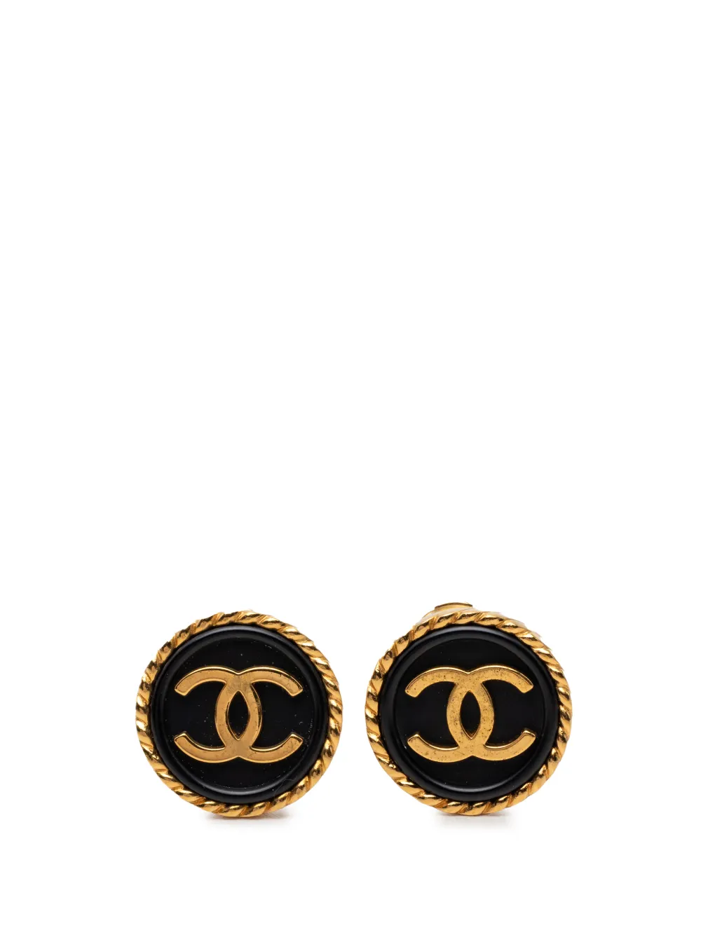 CHANEL Pre-Owned 1997 CC Gold Plated and Enamel Round Clip On Earrings costume earrings - Nero