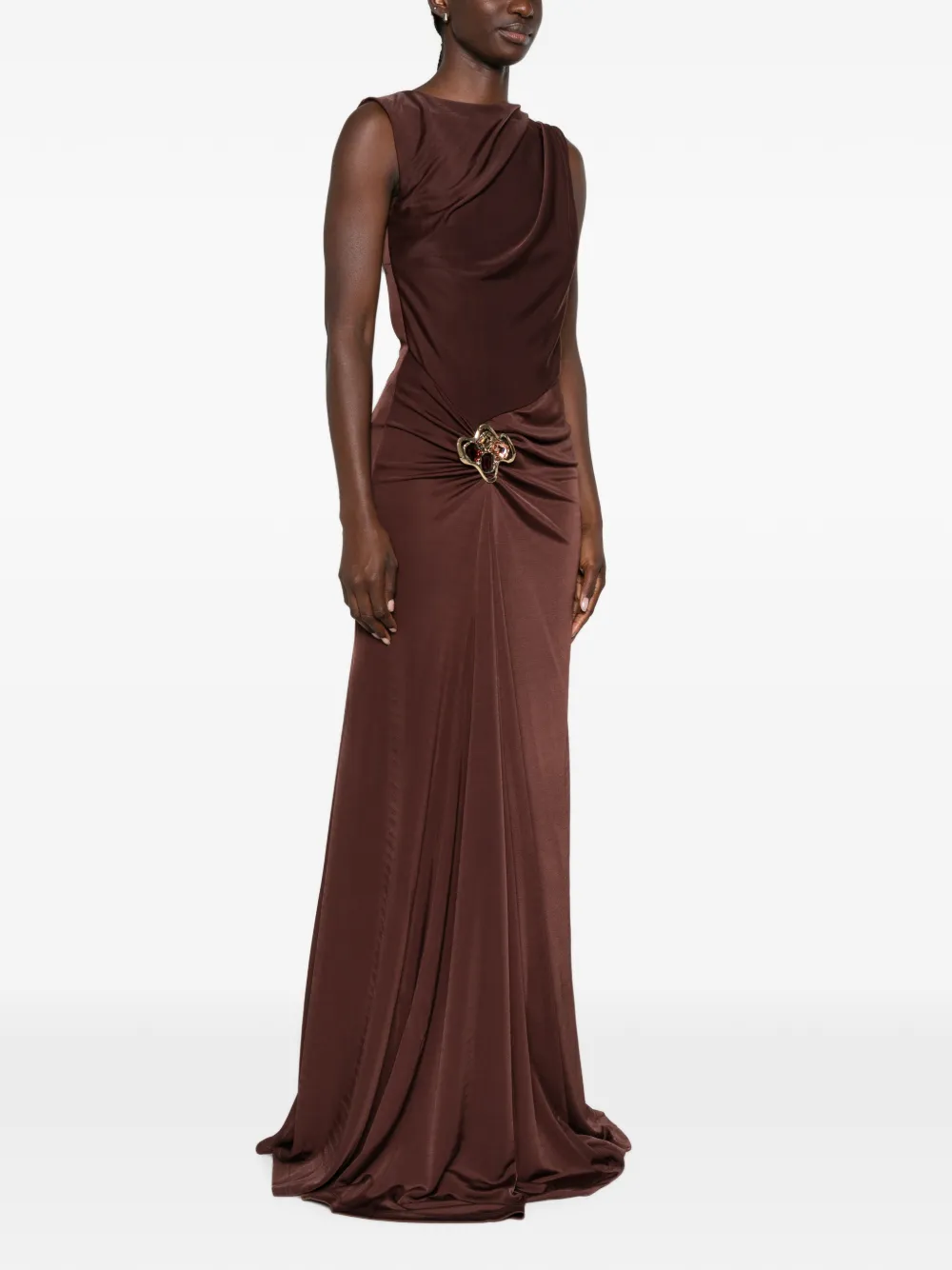 Rebecca Vallance Verfraaide gedrapeerde maxi-jurk Bruin
