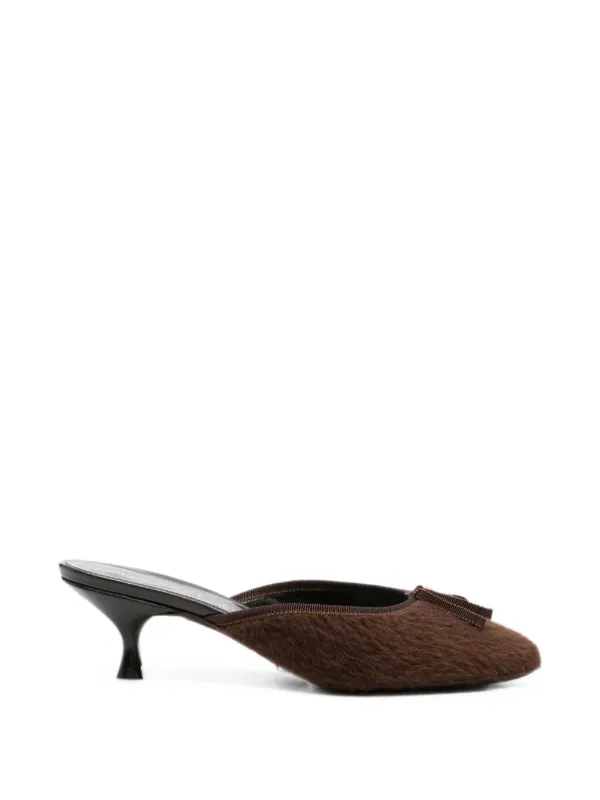 Herbert Levine 24/7 Bow-detail Faux-fur Heeled Mules in Brown