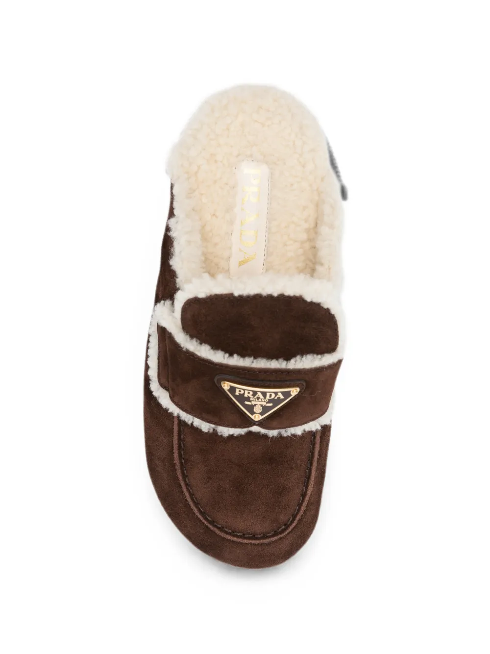 Prada shearling-trim logo-plaque suede mules Bruin