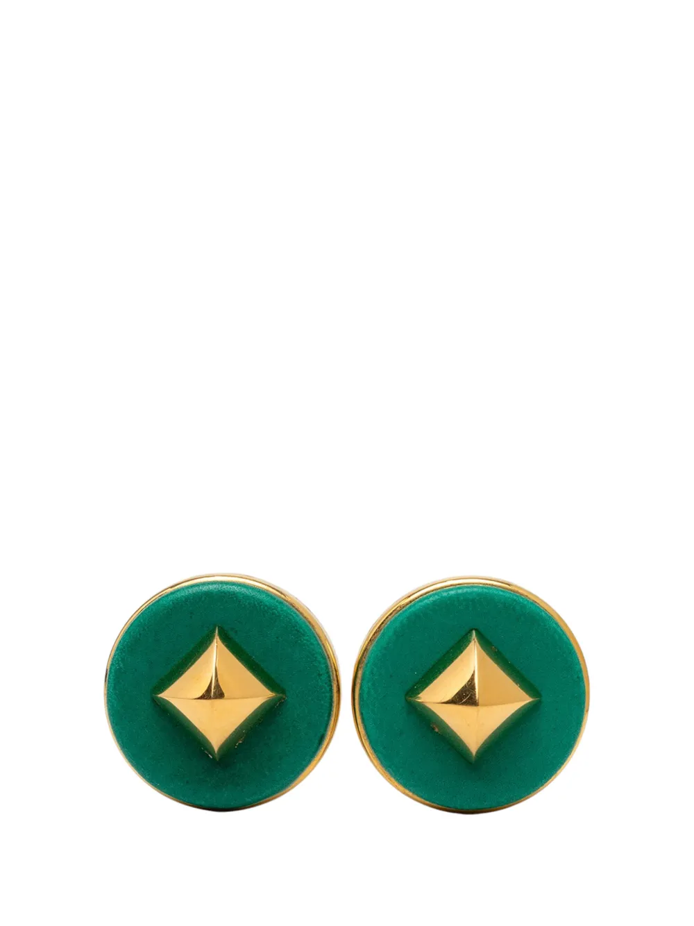 Pre-owned Hermes 20th Century Gold Plated And Leather Medor Round Clip On Earrings Costume Earrings