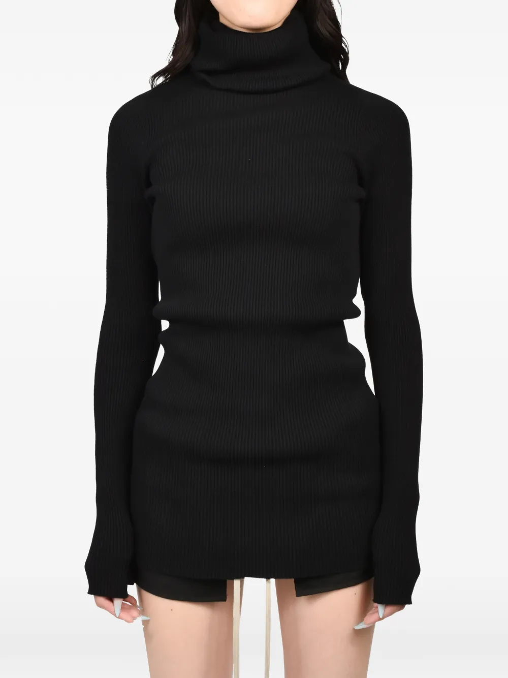 Rick Owens Gerippter Rollkragenpullover - Schwarz
