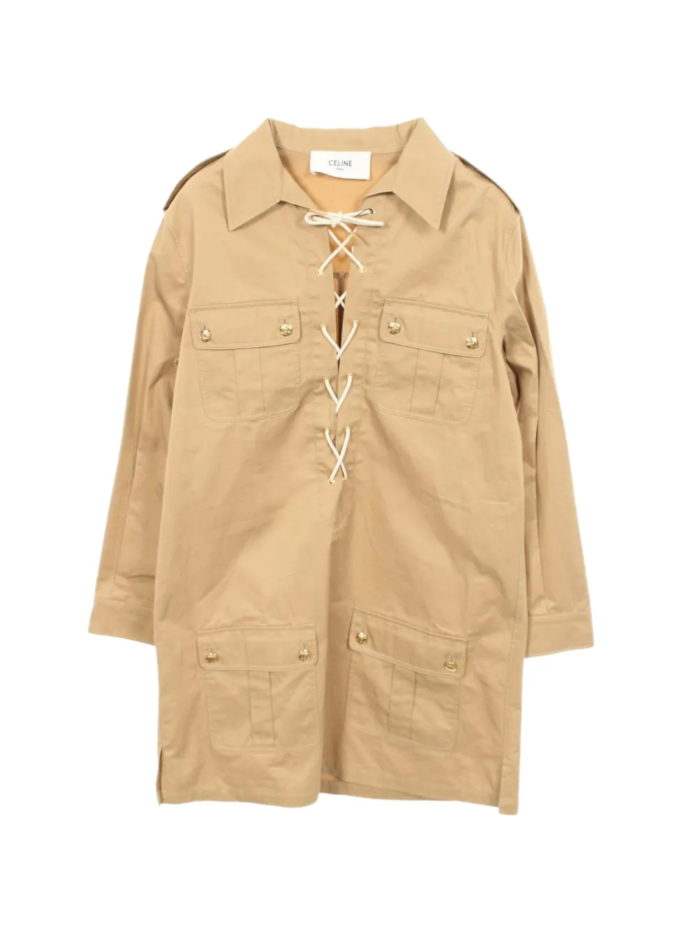 Celine Pre-Owned 2010s lace-up safari mini dress - Neutrals