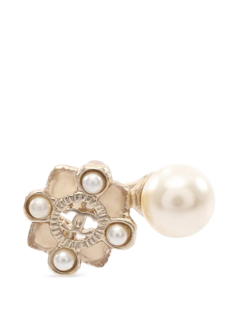 CHANEL Pre-Owned Anello Coco Mark con perle sintetiche 2016 - Oro