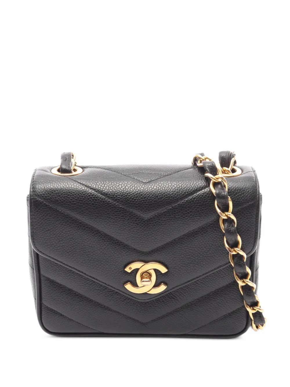 CHANEL Pre-Owned 1994-1996 mini Chevron V-stitch cross body bag - Black
