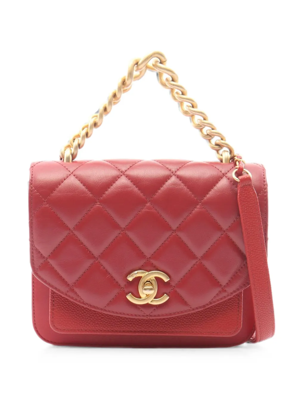 CHANEL Pre-Owned 2019 Diamond-quilted Caviar-leather mini shoulder bag - Rosso
