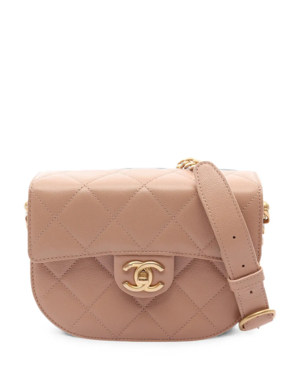 CHANEL Pre-Owned 2021s Diamond-quilted chain-strap mini shoulder bag - Nude
