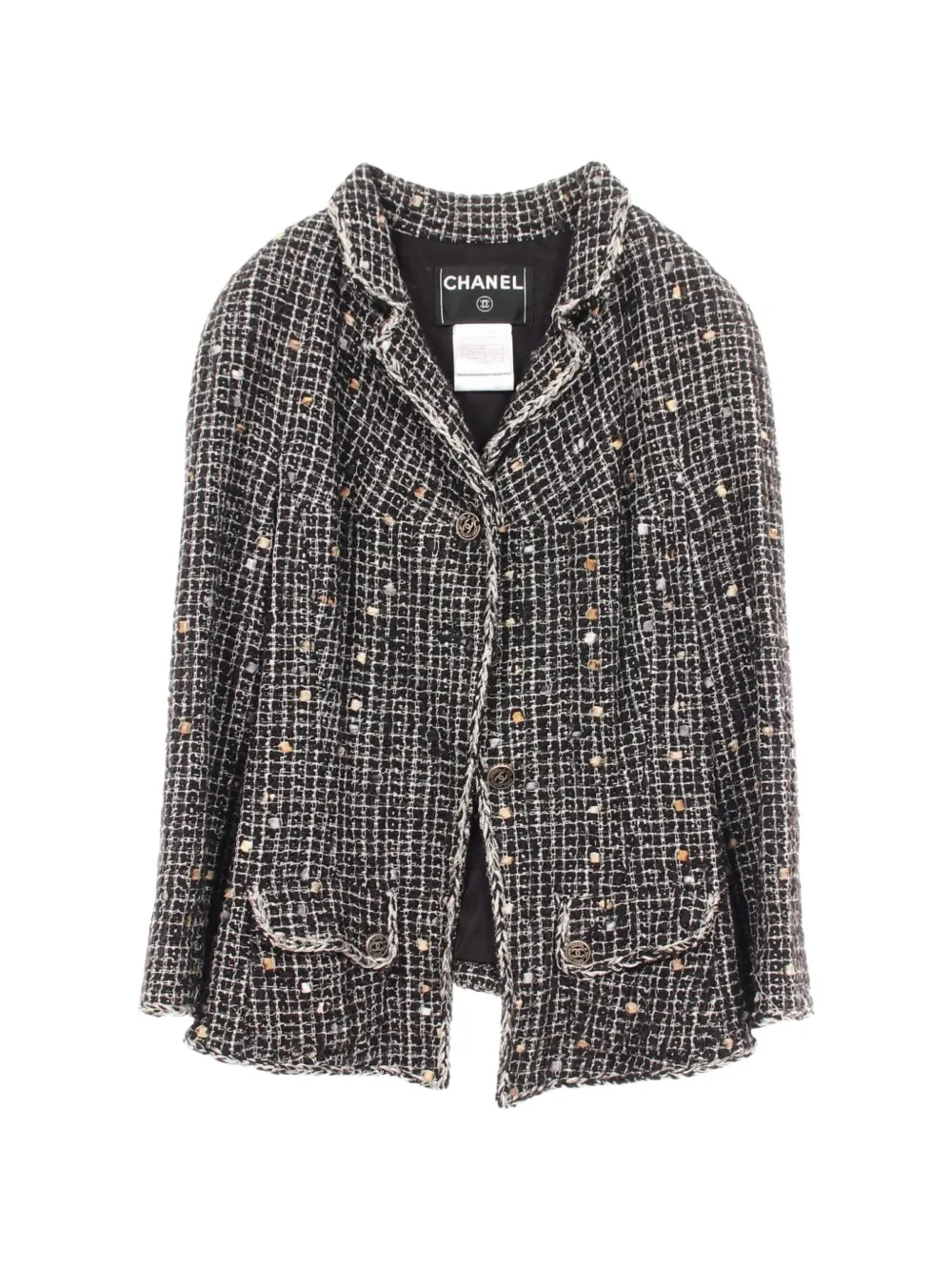 CHANEL Pre-Owned 1986-1988 Coco Mark button tweed jacket - Schwarz