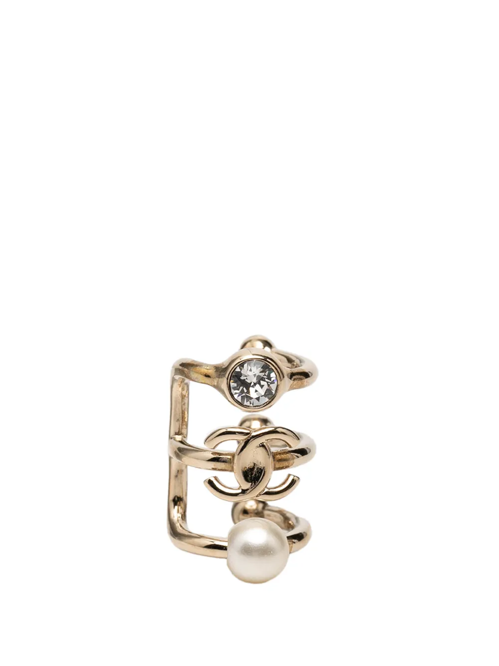 CHANEL Pre-Owned 2022 CC Gold Plated Strass and Faux Pearl Ear Cuff Earring costume earrings - Oro
