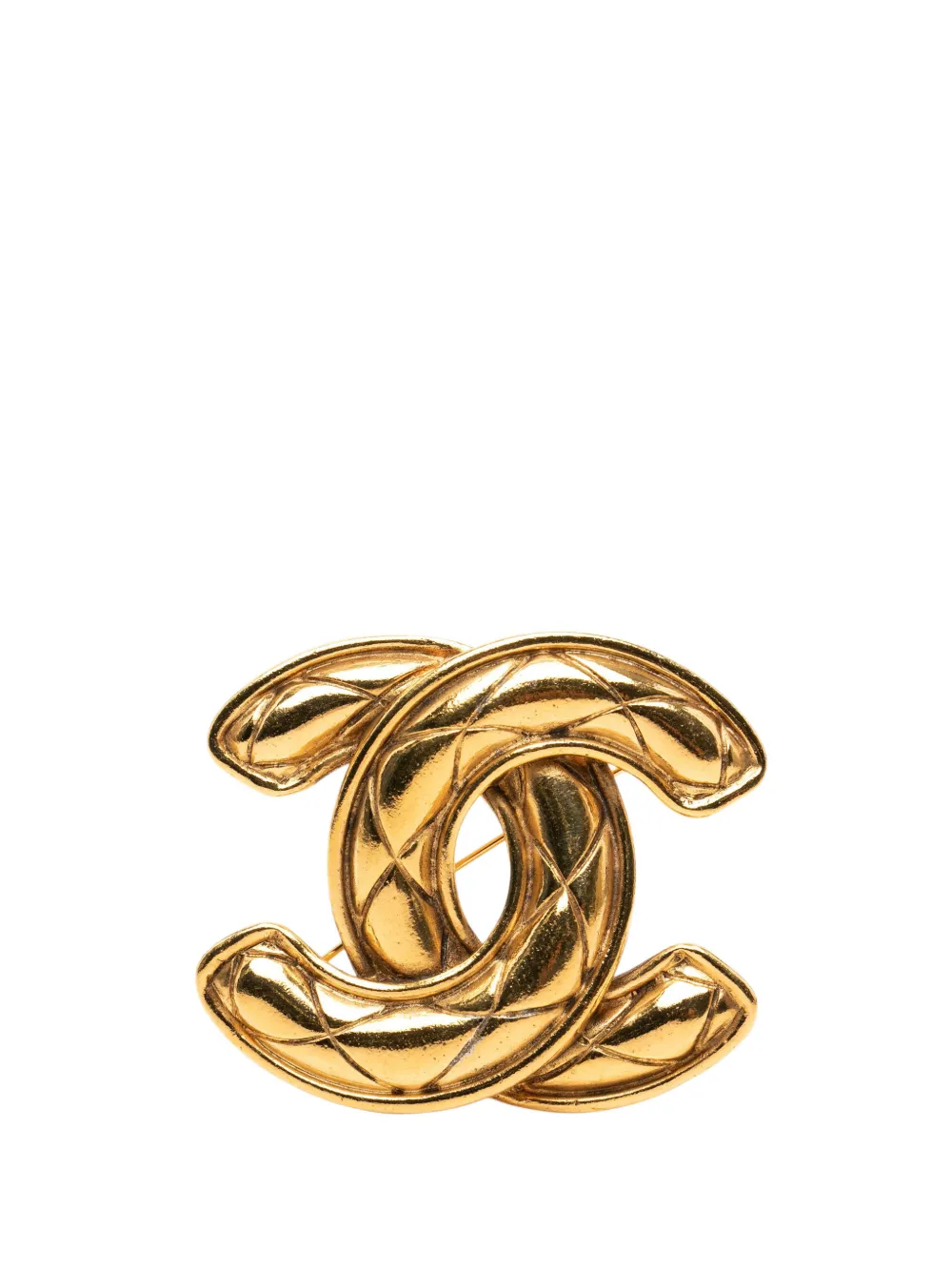 CHANEL Pre-Owned 1970-1980 CC Gold Plated Quilted Brooch costume brooch - Oro